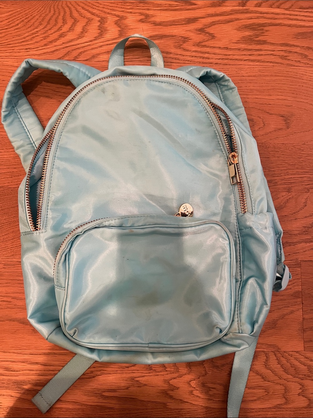 Stoney Clover Lane Light Blue Backpack with Pink Logo Tag